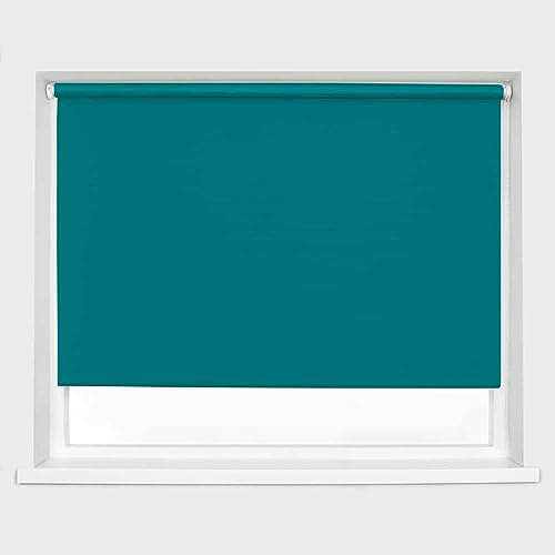 Teal Blackout Roller Blinds Thermal Blackout Material Metal Brackets & FIttings 25mm Roller Tube Easy Fit Child Safe Bedroom Office60cm Width x 160cm Length