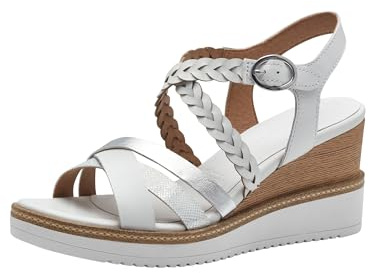 Tamaris Damen Plateau Sandalen Leder Keilabsatz Sommer; WHITE/weiß; 39 EU