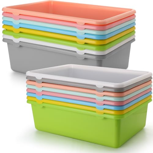 Dandat 16 Pcs Plastic Book Bins for Classroom,Cubby Storage Bins Bulk | Stackable Toy Storage Containers Bulk for Shelves Library School Office Home Nursery, Organizing Books Supplies