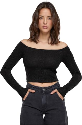 Urban Classics Ladies Off Shoulder Glitter Longsleeve Frauen Langarmshirt Burgund