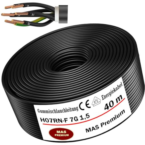 Câble d'alimentation en caoutchouc H07RN-F 7G1,5 mm² - Flexible avec conducteur de protection pour appareils lourds - De 5 à 80 m - 40 m