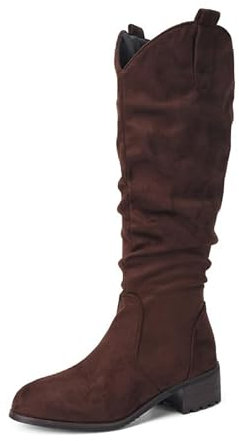 JIEEME sintetico tacco quadrato cerniera mid tacco con punta rotonda 4.5 cm fatti a mano stivali alti al ginocchio per le donne di grandi dimensioni t61-55s, marrone, 43 EU