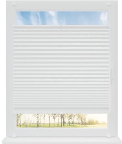 RENA Plissee ohne Bohren Rollos für Fenster | Faltrollos für Fenster & Tür | Plisseerollo nach Maß Verdunkelung | Fenster Rollos für Innen | Jalousie Weiß 200x200 cm