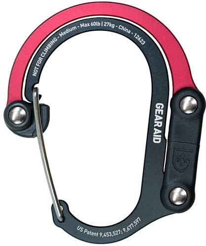 GEAR AID HEROCLIP Carabiner Gear Clip and Hook (Medium) for Camping, Backpack, Suitcases and Garage Organization, (Black & Red, M)