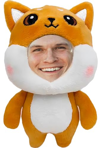 Coregiftr Personalized Dog Stuffed Animal Key Chain – Customizable Shiba Inu Plush Toy, Gift with Your Face Photo,5 inches