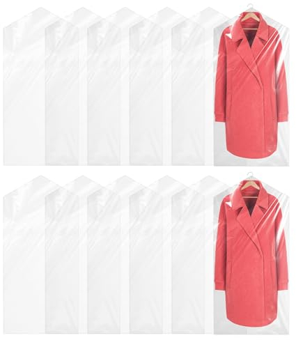 15 Pack Long Dress Garment Bags Plastic Dry Cleaning Bags for Hanging Clothes 59 Inch Clear Dust-proof Clothing Protector Covers for Closet Storage Clothing Stores Travel