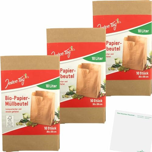 Lot de 3 sacs poubelle en papier bio de 10 l (3 x 10 pièces) + bloc usy