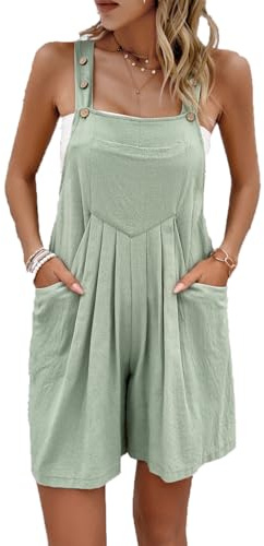 LIAOPUFUS Femme Salopettes Grand Pantalon Pendule Combinaison et Combishort à Bretelles Casual Couleur Unie Jumpsuit Pantalon Jupe Plissée avec Poches(XL, 2 vert)