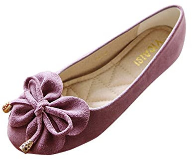 Ballerine da donna, comode, piatte, pieghevoli, con fiocco, stile casual, a punta, scarpe piatte, Viola, 40 EU