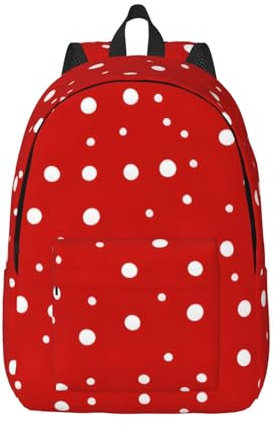 WURTON Rucksack aus Segeltuch, Rot und Weiß, gepunktet, trendiger lässiger Laptop-Rucksack, niedlicher Vintage-Leinen-Rucksack, Schwarz, Medium