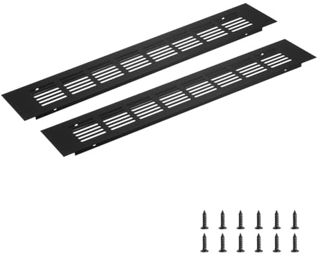 sourcing map Rectangle Ventilation Grille, Aluminum Alloy Mesh Air Vent Cover Louvered Ventilation Cover with Mounting Screws for Cabinet Shoe Closet (350x60mm/14x2, Black)