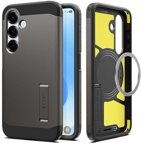 Spigen Tough Armor (AI) MagFit für Samsung Galaxy S25 Plus -Gunmetal | Kompatibel mit MagSafe, Integrierter Kickstand, Air Cushion Tech, Military-Grade Schutz, Spigen Original Serie