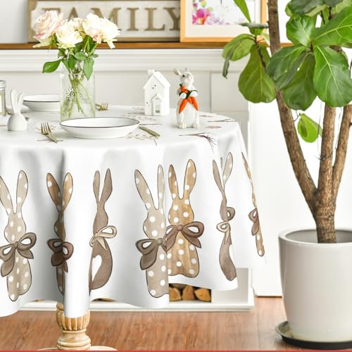 Artoid Mode Kaninchen Hasen Karotten Ostern Tischdecke Rund 140 cm, Saisonnal Frühling Fleckschutz Tischwäsche Küche Dekoration Party Dekor