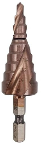 broca escalonada broca escalonada en espiral, Broca escalonada HSS de cobalto M35 5% for metal HSS CO 4 hex. de 20 mm