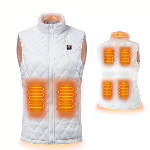 ZHODADA Gilet Riscaldante da Donna, Giacche Riscaldanti USB,Gilet Riscaldante Elettrico Leggero,3 Livelli di Calore(Pile non Incluse) (IT, Testo, XL, Regular, Regular, Bianco)