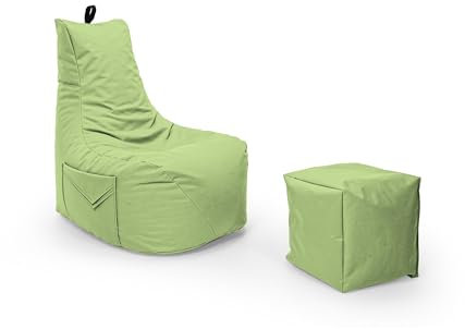 Nadimaideal Gamer Sitzsack Komfort XL - XXL für Kinder, Teenager & Erwachsene | Indoor & Outdoor | Sitzsack Gaming | Füllung EPS Perlen (Limettengrün, Sitzsack XXL mit Hocker)