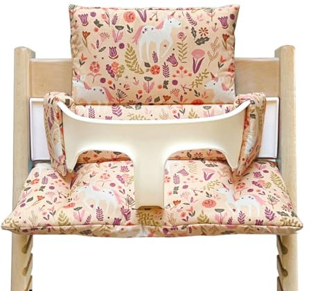 Blausberg Baby - Sitzkissen Set ABWASCHBAR kompatibel mit Stokke Tripp Trapp Hochstuhl Materialien Oek-Tex Standard zertifiziert - Made in Germany (Einhorn Pferd Rosa Peach)