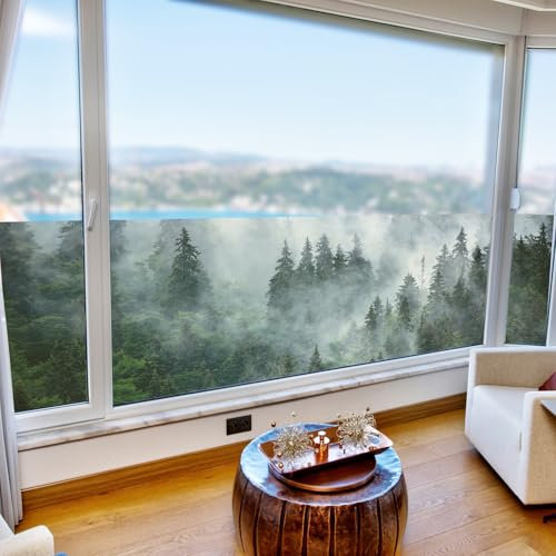 LWLFC Fensterfolie Blickdicht 58x180cm Wald Folie Fenster Sichtschutz, Selbsthaftend, Anti-Uv