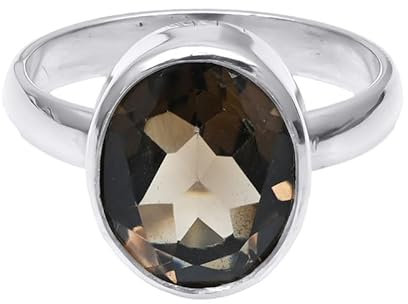 NILOY Rauchquarz Edelstein 925 Sterling Silber Ring und Männer und Frauen Ring Schöner Handgefertigter Schmuckring PGR-0037_54 (17.2)