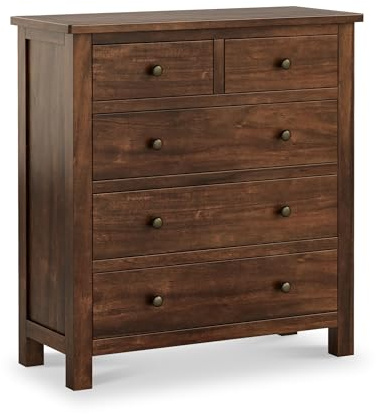 RoselandFurniture Duchy Acacia 2 Over 3 Chest of Drawers for Bedroom | Fully Assembled, Wooden Storage Dresser, Natural Grain, Mid Century Modern Style, H90cm W85cm D36cm