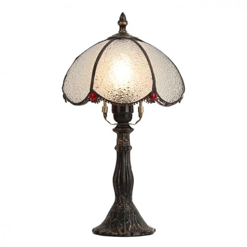 BARCELONA LED Tischlampe Candice im Tiffany-Stil mit Blasenglas-Schirm, Retro Industrie-Design, Klassisch für Wohnzimmer, Schlafzimmer oder Nachttisch, Art Nouveau Dekoration, Handgefertigtes Glas