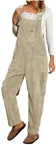 FeiBeauty Overall Kostüm Damen Einfarbig Cord Romper Frauen Baggy Jumpsuits Casual Locker Latzhose Kuschelig Arbeitshose Arbeitskleidung