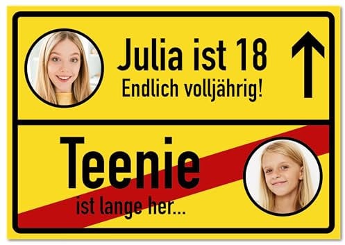 Geburtstag Schild personalisiert mit Fotos & Texten nach Wahl | Party Deko Geschenkidee | Ortsschild personalisiert | Party Deko für Mädchen und Junge