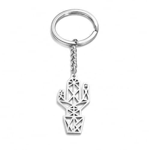 YIQPKUM Llaveros de Cactus Acero Inoxidable Planta del Desierto Geométrica para Mujeres Accesorios para Cartera y Coche Regalos