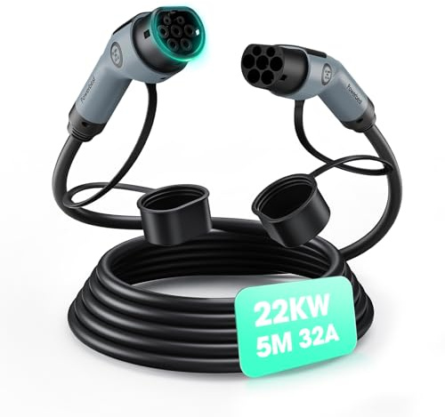 POWERBESR Typ-2-Ladekabel, 22KW 5M 32A Dreiphasiges E-Auto-Ladekabel | Typ 2 auf Typ 2 Mode 3 für Elektro- und Hybridfahrzeuge – Kompatibel mit Model S/3/X/Y, e-Golf, ID.3