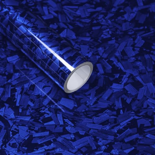 Blue Forged Carbon Fiber Vinyl Wrap, Foneso Self Adhesive Film, High Glossy Car Wrap Roll, Auto Interior Stickers Sheets Films Wraps Without Bubble for DIY Use 1ft x 5ft