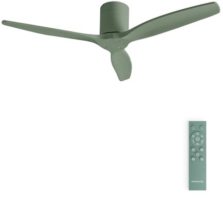 CREATE / WINDCALM M/Ventilatore da soffitto ABS verde sage con telecomando / 40W, Silenzioso, Ø132 cm, 6 velocità, temporizzatore, funzione estate-inverno