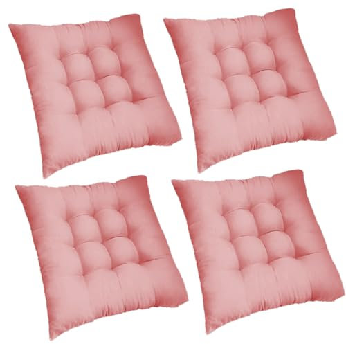 Mozzeilee Stuhlkissen-Set, 2/4/6/8 Stück, 40 x 40 cm, Korbgeflecht, Esszimmerstühle, Sitzmatte mit rutschfesten Riemen, für Balkon, Garten, Rattanstuhl, Terrasse, Sessel, Schlafzimmer, Boden (Rosa, 4