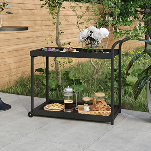 Rollwagen, Küchen- und Esszimmerwagen, 100 x 45 x 83 cm, Polyrattan, Schwarz