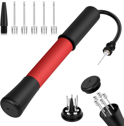 HOTUT Pompe à Ballon de Football, kit de Pompe à Air, avec Aiguille, Buse, Stockage D'aiguilles, Pompe à Air Manuelle pour Football, Ballon de Rugby, Volley-Ball, Basket-Ball（Rouge）