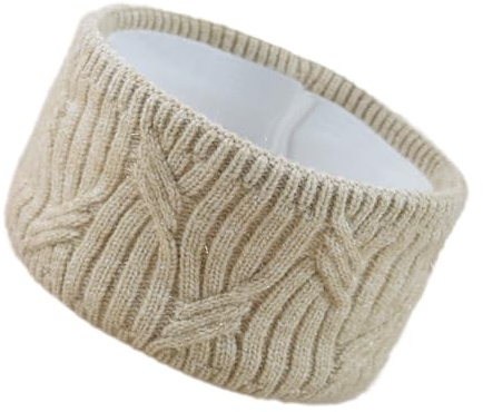 Wokuaile Warm Winter Headbands for Women Fuzzy Fleece Lined Ear Warmer Cable Knit Headband Khaki