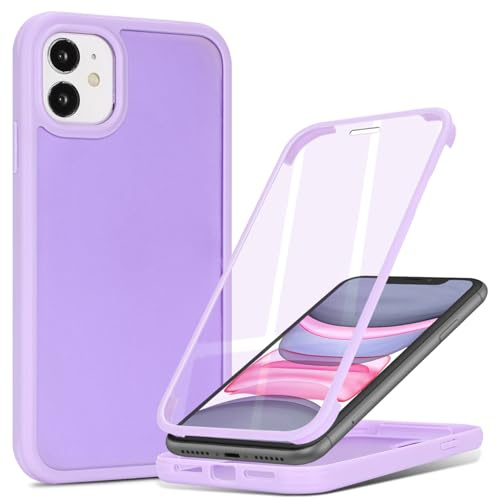 Zouzt Matte Case for iPhone 11 6.1 with Screen Protector, Glass Screen Protector 360 Full Body Protective Shockproof Frosted Phone Case for iPhone 11, Anti-Fingerprint - Light Purple