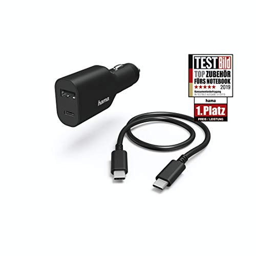 Hama USB-C-Ladegerät für Kfz-Zigarettenanzünder, mit Power Delivery (2-fach: USB-A und Typ-C/Thunderbolt 3, 5-20V/70W, geeignet für PKW/LKW/Wohnmobil) Lade-Adapter, Auto-Ladegerät