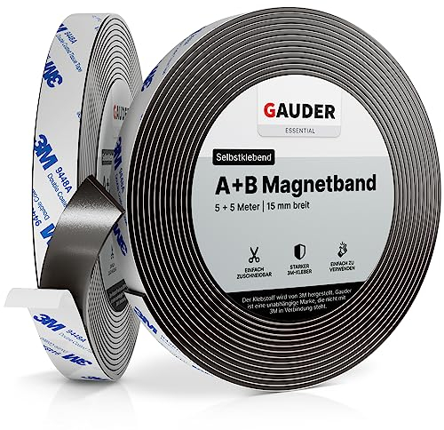 GAUDER Nastro Magnetico Autoadesivo A + B I Nastro Magnetico per Zanzariere e Tende | Nastro Magnetico Forte (5 m + 5 m)