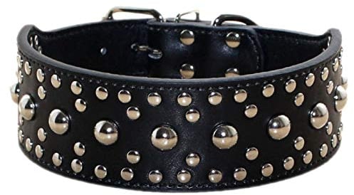 haoyueer Unisex Hundehalsband, Leder, mit Nieten, mittelgroß, für Pitbull Dobermann, Größen M L (L, Schwarz)