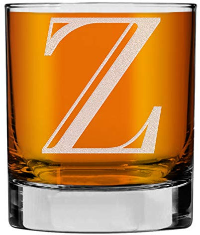 Etched Monogram 325ml Whiskey Rocks Glass (Letter Z), A-Z Customised Bourbon Gin Rum Gifts Men, Personalised Whisky Tumbler Glass, Custom Engraved Gifts for Him, Initial, Name, Birthday, Retirement