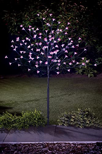 spot on dealz® 4 FT Cherry Blossom Tree Outdoor Decorations for Garden 128 LED Solar Powered Garden Lights Tree Ornaments for Home Decor Display Indoor Pink