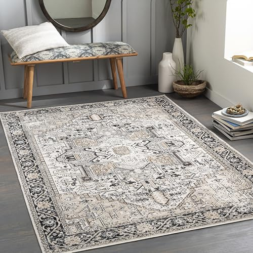 Livabliss Liana Kerzaz Vintage Rug, Boho – 200x275 cm, Black, Beige & Taupe