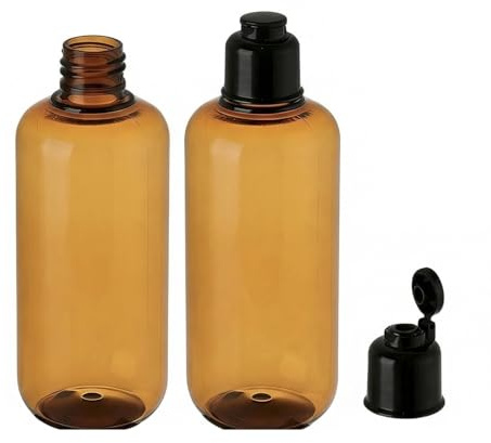 Vasana Lot de 2 flacons de recharge vides en plastique avec bouchon à rabat noir pour maquillage, huile essentielle, shampoing, gel de douche, savon liquide pour le corps et le savon 300ml ambre