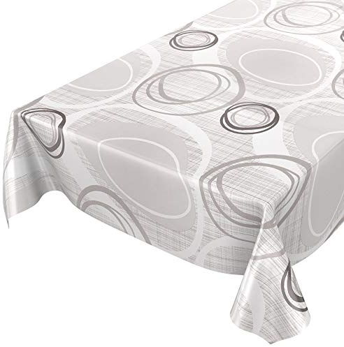 ANRO Tischdecke Wachstuch abwaschbar Wachstuchtischdecke Wachstischdecke Kreise Geometrie Weiß Silber 220x140cm