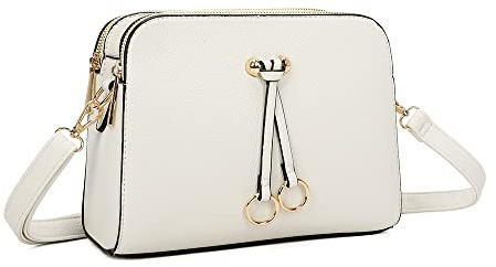 ELIOX - Petit Sac Bandoulière Femme Sac à Main Chaîne Argentée Porté Epaule Besace Sacoche Messenger Téléphone Cuir PU Rigide Fourre Tout Ville Voyage Shopping Mode Chic (BLANC)