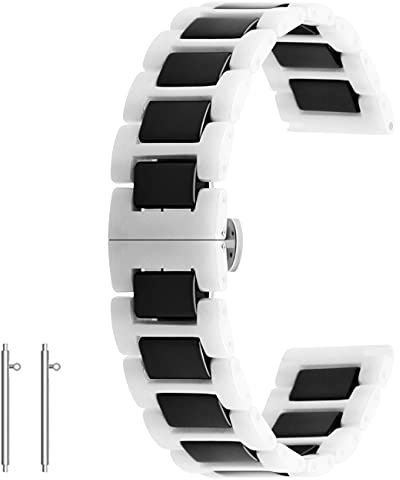 Kai Tian Uhrenarmband, weiß, schwarz, Keramik, Schnellverschluss, 22 mm, Ersatz-Uhrenarmband, mit Edelstahl-Schmetterlingsschließe, flexible Uhrenarmbänder für Herren und Damen