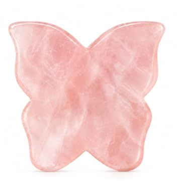 CRYSTALLOVE Gua Sha Schmetterling aus Rosenquarz – Massageplatte aus Naturstein für Gesicht, Hals & Pflegeroutine