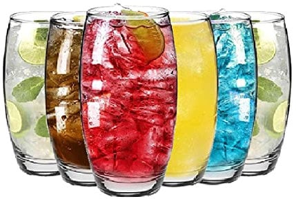 TOPUPDRINK Glasses, 6PC Water Drinking Glasses - 510ML, Clear, Glass, Cylindrical, Standard, 6 Count (Pack of 1), Dishwasher Safe, Home Use