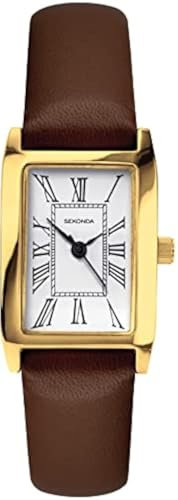 Sekonda Klassische Damen-Quarzuhr mit weißem Zifferblatt, Analog-Anzeige und braunem Armband 40336, Kleid