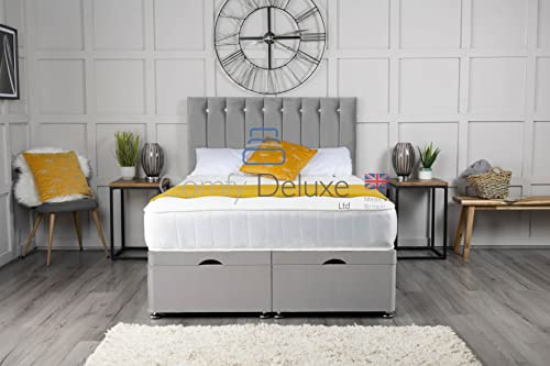 Comfy Deluxe LTD Plush Velvet Ottoman Divan Bed Foot Lift with Florence Headboard (4.0FT Small Double (121cm X 192cm), Silver)